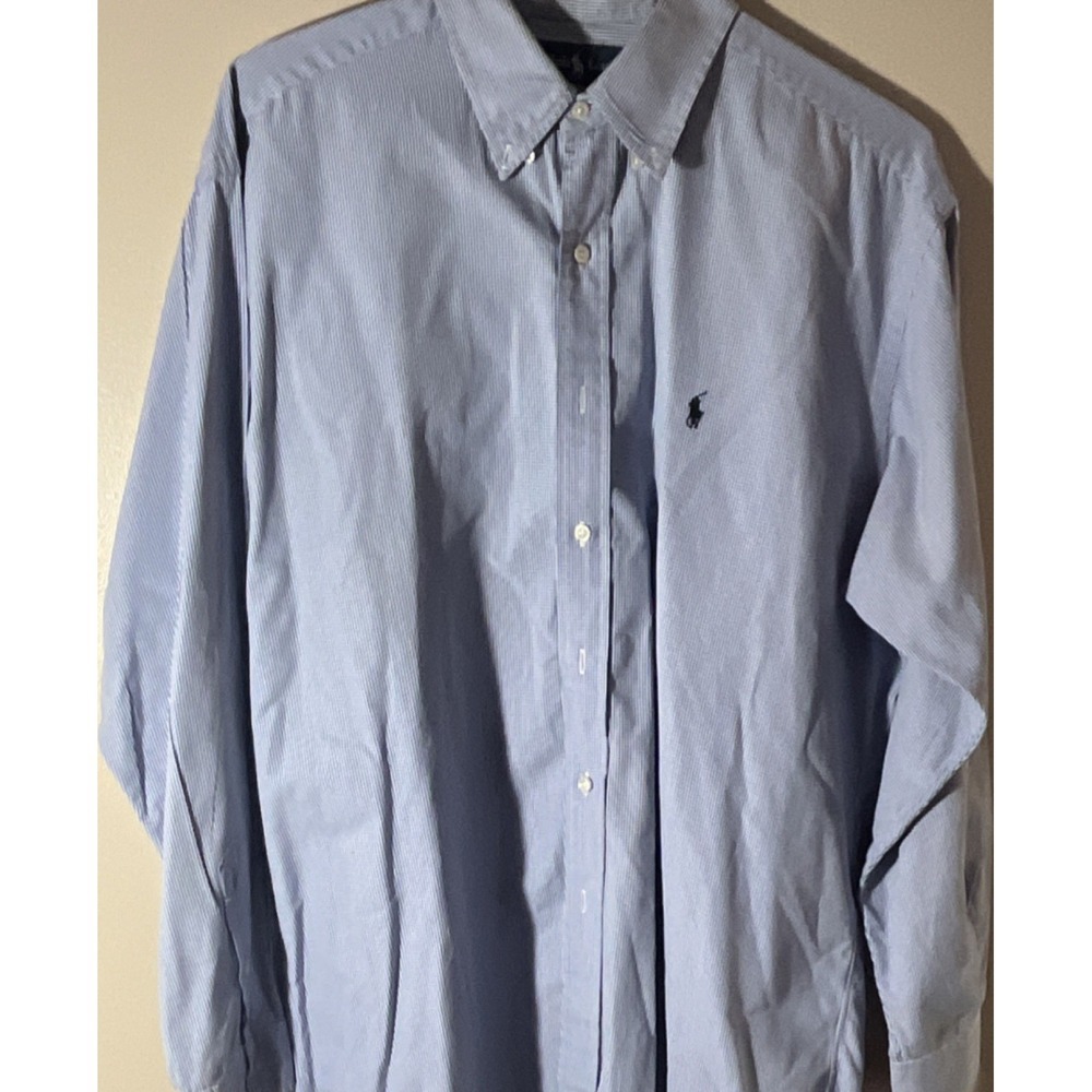 Ralph Lauren‎ Blake Mens L Blue Check Long Sleeve Point Collar Button-Up Shirt